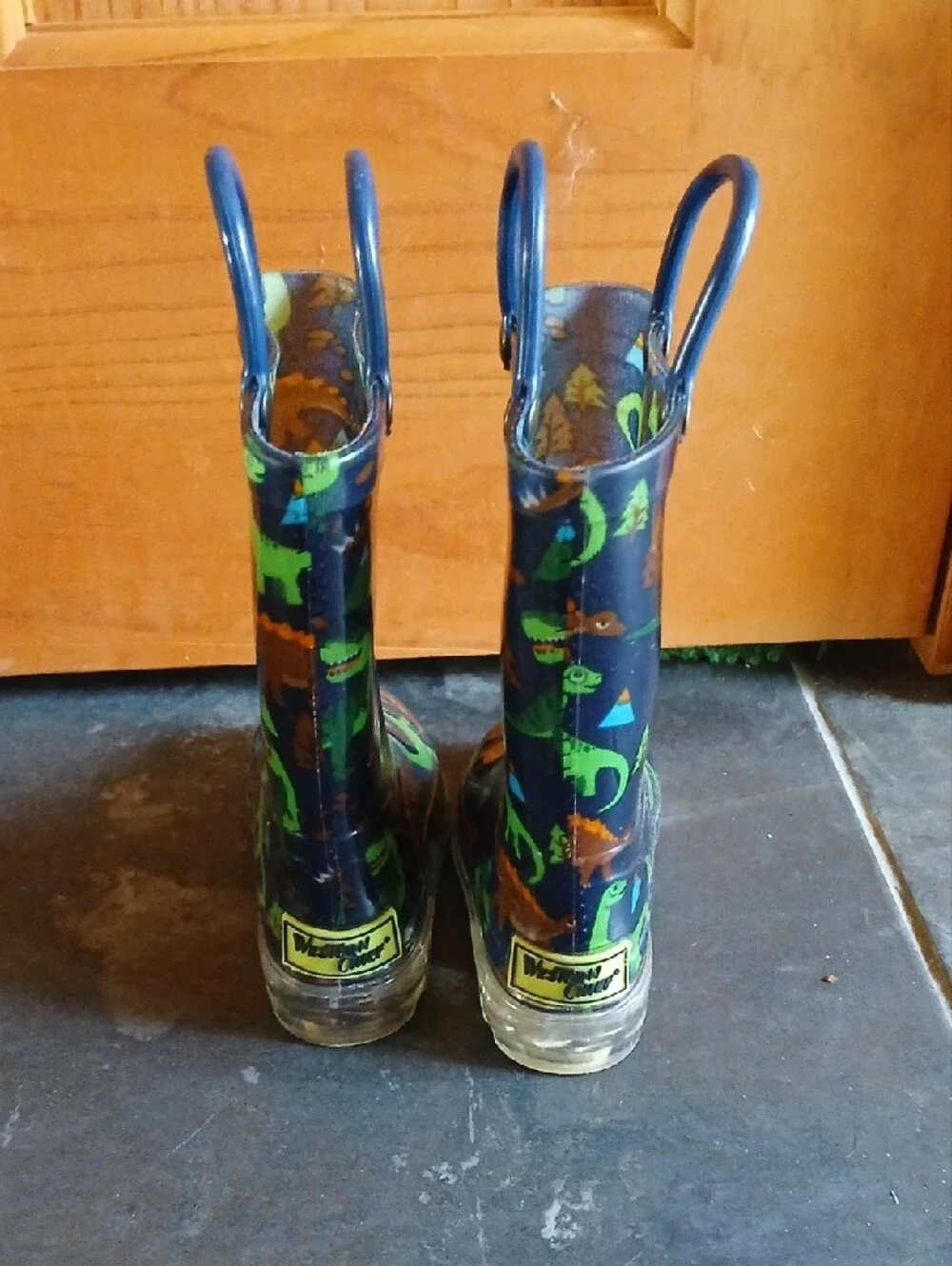 Kids Navy Dinosaur Rain Boots with Handles That Light Up !